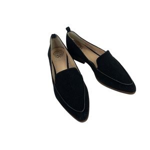 Vince Camuto Black Suede Laser Cut Pointed Toe Loafers size 7.5